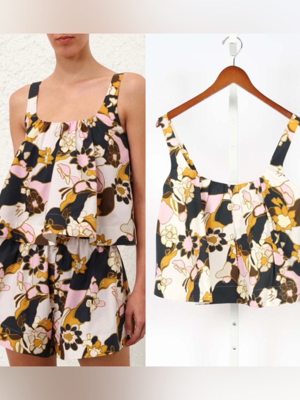 Zimmermann Maxine Cropped Cami Yellow Kaleidoscope Floral 1 / US 6